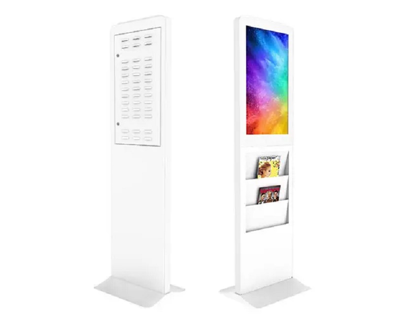 https://www.layson-display.com/21-5-inch-floor-standing-digital-signage-display-lcd-advertising-player-ad-player-with-newspapermagazine-holder-bookshelf-product/