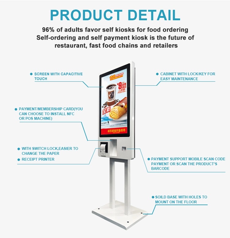 32 inch touch screen self service payment ordering kiosk para sa fast food McDonald'sKFCrestaurantsupermarket (5)