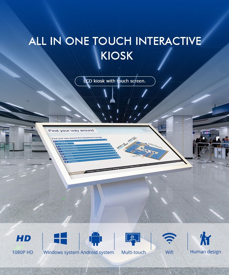 Horizontal Touch Screen Kiosk for shopping mall,hotel checking inchecking out self-service information checking (3)