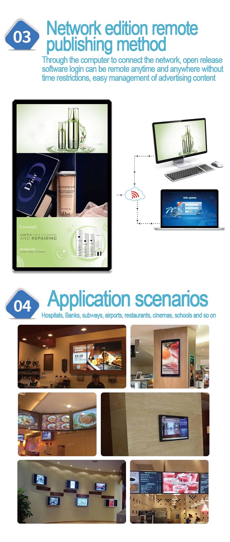 Vnútorné nástenné digitálne značenie pre komerčný reklamný prehrávač LCD displej (7)